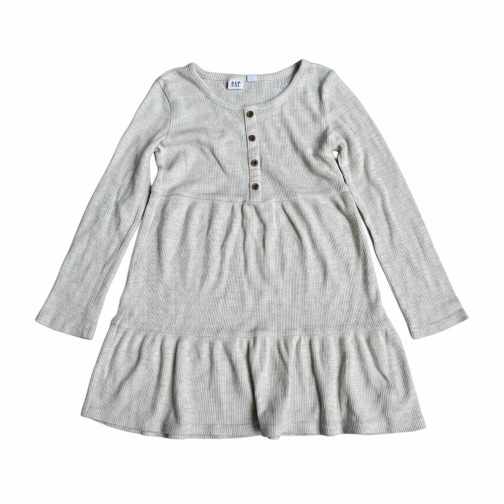 Gap Kids Cream Oatmeal Waffle-Knit Long Sleeve Tiered Dress - Size S (6-7) Play